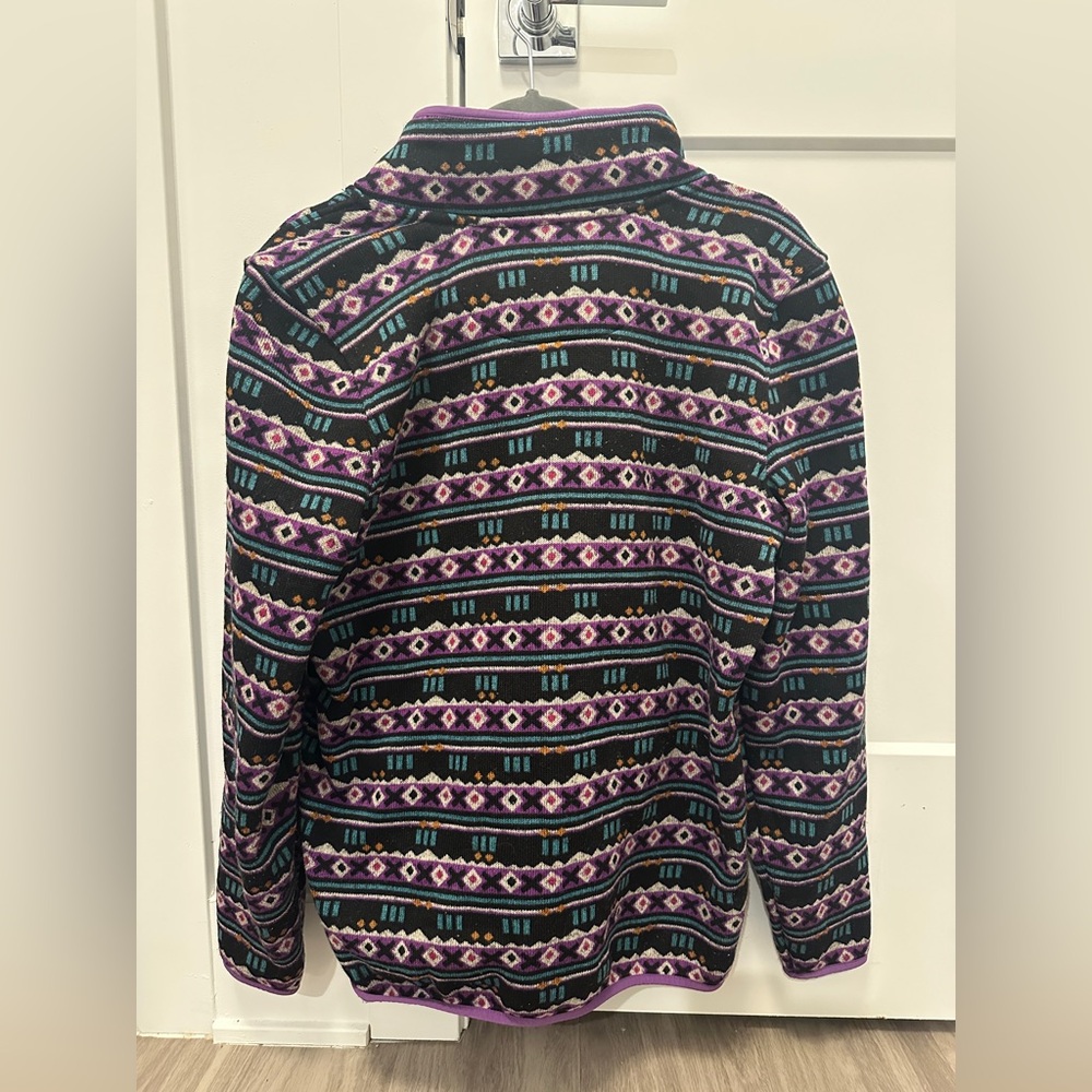 VINTAGE L.L. Bean Multicolor Patterned Fleece Quarter Snap - Picture 2 of 4